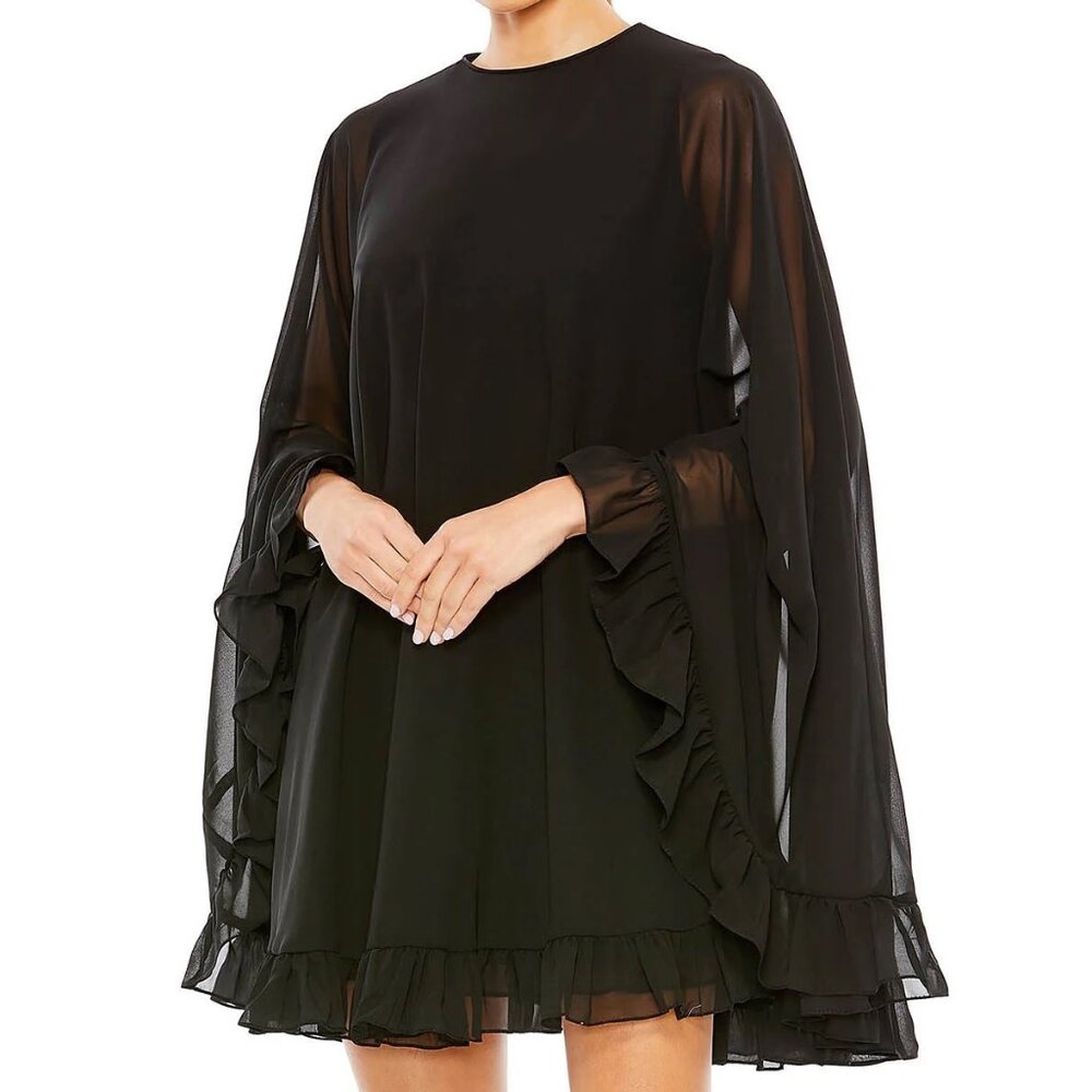 High Neck Ruffle Hem Cape Mini Dress